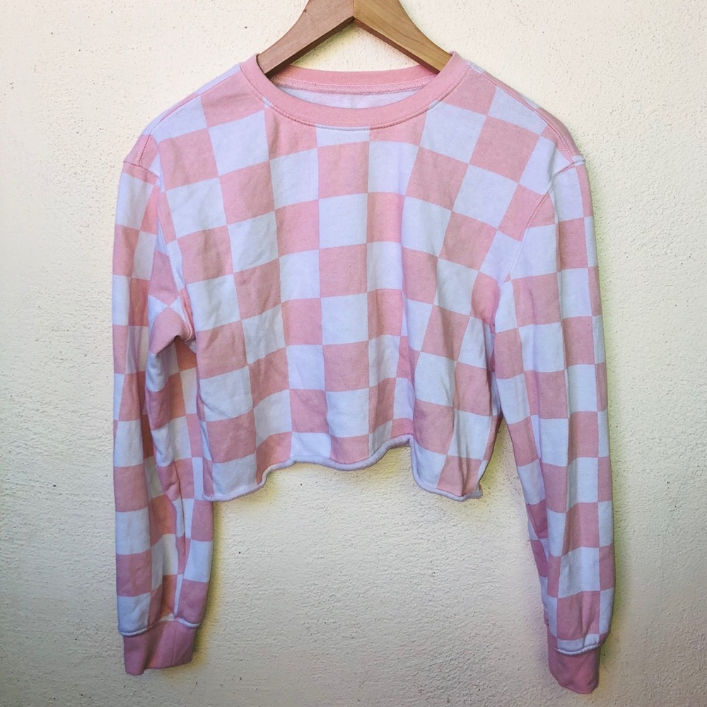Pink and White Checkered Crop